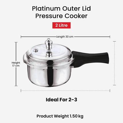 VINOD Platinum Tri-Ply Stainless Steel Outer Lid Pressure Cooker Induction Gas Compatible 1.5L 2L 2L Mini