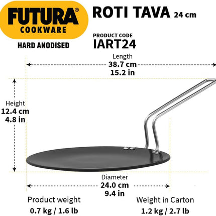 Hawkins Futura Hard Anodised Roti Tava 24cm Aluminium Griddle Roti Chapati Paratha