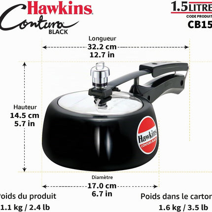 Hawkins Contura Hard Anodized Pressure Cooker 1.5L to 6.5L Curved Body Energy Efficient Cooker