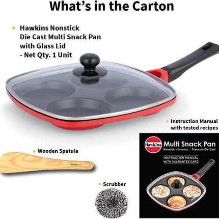 Hawkins 30cm Multi Snack Pan Non Stick Mini Uttapam Pan + Glass Lid