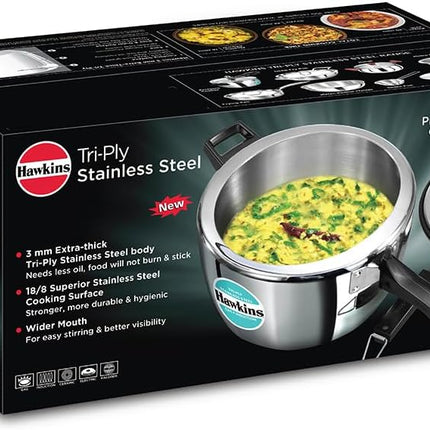 Hawkins Triply Stainless Steel Pressure Cooker 1.5L 2.5L 3.5L 4.5L 7L 3mm Steel Inner Lid Induction Compatible