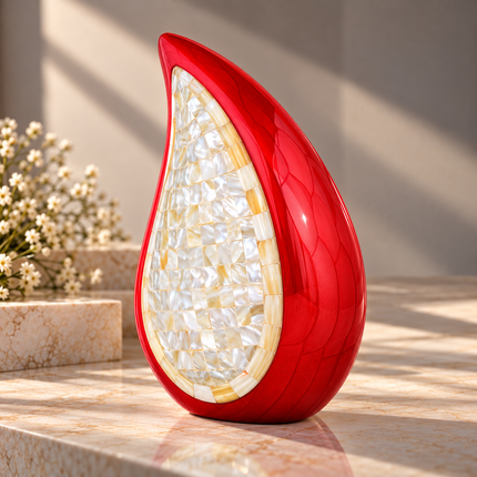 Royal Rapture Urn for ashes Cremation Memorial funeral Teardrop Jar Love Urns decorative Mother of Pearl Human Adult Child 12" Large (RT03)