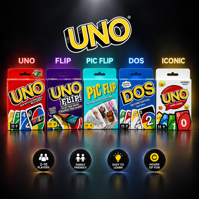 Mattel Card Games Collection UNO Flip DOS Pic Flip ICONIC Family Games
