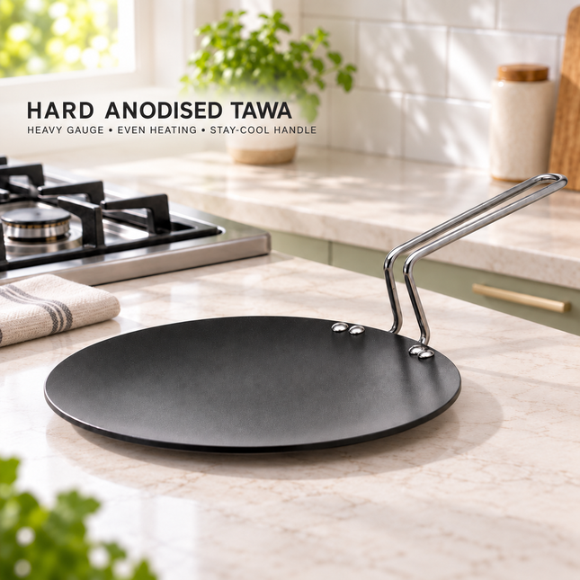 Hawkins Futura Non Stick Tava Black Steel Griddle Dosa Uttapam Roti Low Oil Cooking