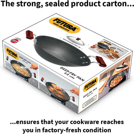 Hawkins Futura Hard Anodised Deep Fry Pan 2.5L 3.75L 5L 7.5L Stainless Steel Lid