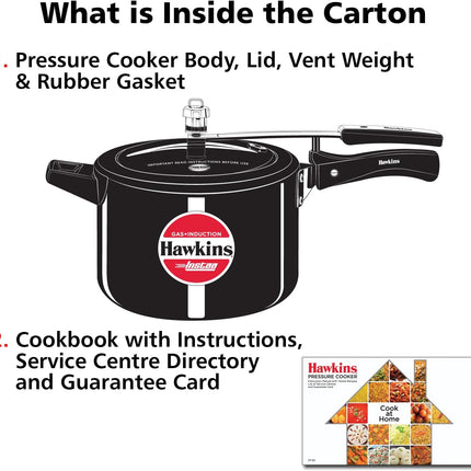 Hawkins Instaa Hard Anodised Pressure Cooker 3L 5L Induction Compatible Inner Lid Black Cooker