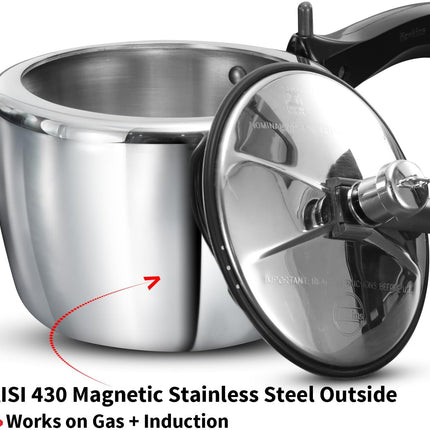 Hawkins Triply Stainless Steel Pressure Cooker 1.5L 2.5L 3.5L 4.5L 7L 3mm Steel Inner Lid Induction Compatible