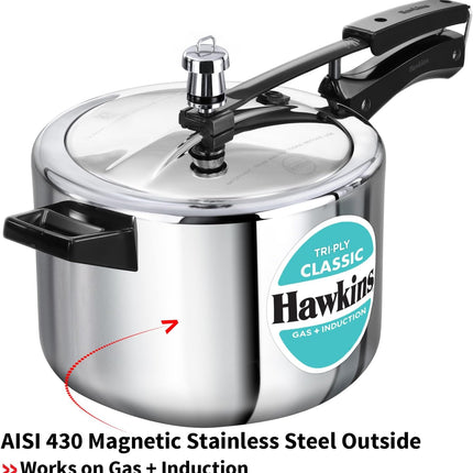 Hawkins Classic 5 Litre Triply Stainless Steel Pressure Cooker Inner Lid Induction Compatible Heavy Duty