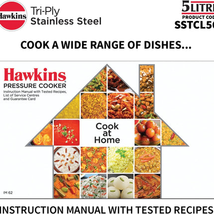 Hawkins Classic 5 Litre Triply Stainless Steel Pressure Cooker Inner Lid Induction Compatible Heavy Duty