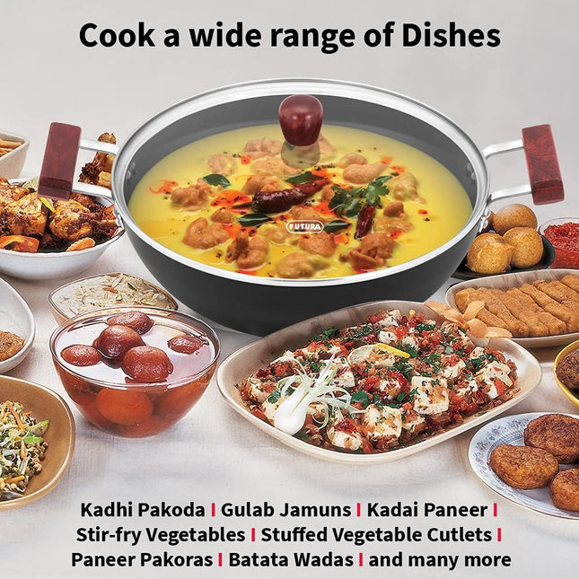 Hawkins Futura Hard Anodised Non Stick Deep Kadhai 3.5L 5L Induction Compatible Flat Bottom Cooking Pan