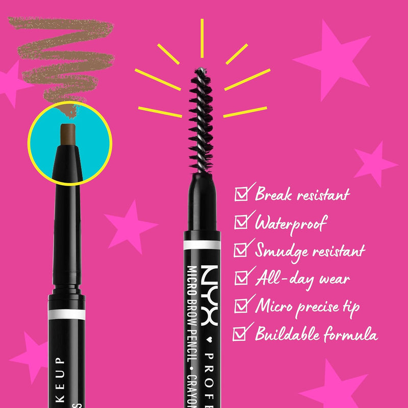 NYX Professional Makeup Micro Brow Pencil, Dual Ended With Mechanical Brow Pencil And Spoolie Brush, Vegan Formula