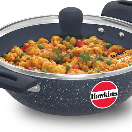 Hawkins Ceramic Non Stick Deep Kadhai 2.5L 3.5L + Glass Lid Granite Finish GAS Induction Compatible