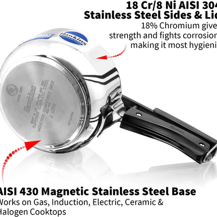 Hawkins Stainless Steel Pressure Cooker 2L 3L 4L 5L 6L Induction Gas Electric Compatible