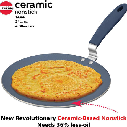 Hawkins Ceramic Non Stick Tava 24cm Induction Griddle with German Ceramic Coating