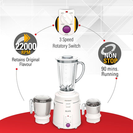 Sujata Supermix 900W Indian Mixer Grinder with 3 Stainless Steel Jars for Wet Dry Grinding and Chutney