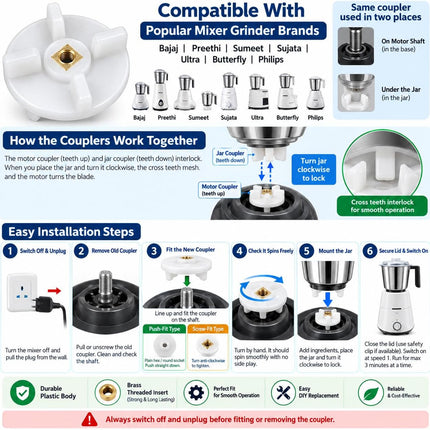 VAASTU Universal Mixer Grinder Coupler Replacement Jar Motor Coupling for Preethi Bajaj Philips