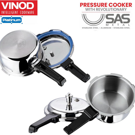 VINOD Platinum Tri-Ply Stainless Steel Outer Lid Pressure Cooker Induction Gas Compatible 1.5L 2L 2L Mini