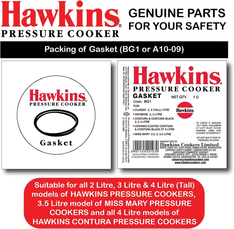 HAWKINS A10-09 Gasket Sealing Ring for Pressure Cookers, 2 to 4-Liter, Black, Rubber, 4.2 Quarts