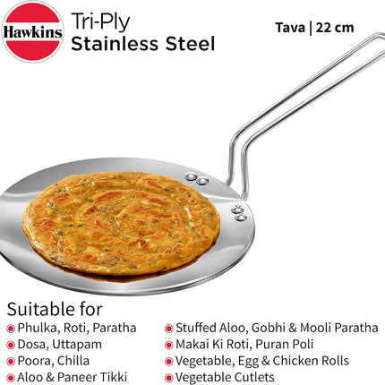 Hawkins Tri Ply Stainless Steel Tava Saucepan 22 26 CMInduction Gas Compatible Base
