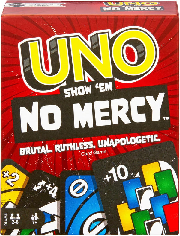 Mattel Games UNO Show ?em No Mercy Card Game for Kids, Adults & Family Parties and Travel With Extra Cards, Special Rules and Tougher Penalties