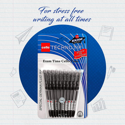 Cello Techno Tip Ball Pens Pack of 10 Blue Ink Smooth Writing Pens