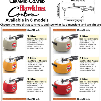 Hawkins Contura Ceramic Pressure Cooker 3L 5L Inner Lid Cooker Apple Green Yellow Red