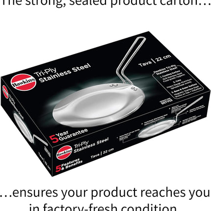 Hawkins Tri Ply Stainless Steel Tava Saucepan 22 26 CMInduction Gas Compatible Base