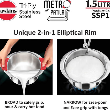 Hawkins Tri Ply Stainless Steel Cook Serve Handi 1.5L 2L 2.5L Silicone Grip