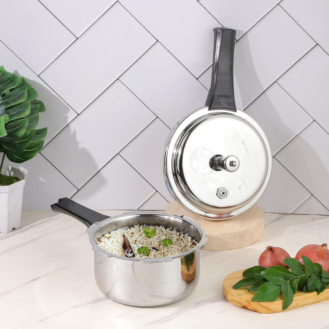VINOD Platinum Tri-Ply Stainless Steel Outer Lid Pressure Cooker Induction Gas Compatible 1.5L 2L 2L Mini