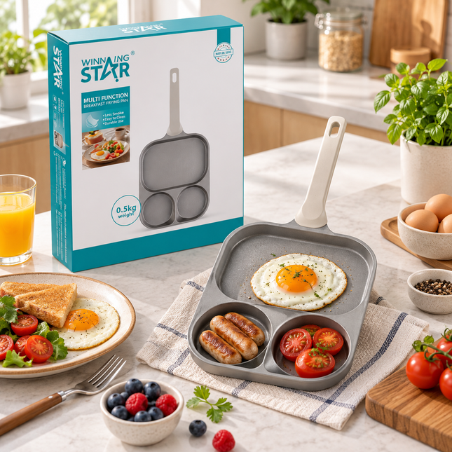Winning Star 3 Section Non Stick Frying Breakfast Egg Pancake Pan