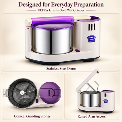 Ultra Grind Plus Gold 2L Table Top Wet Grinder 110V with Atta Kneader for Idli Dosa Batter