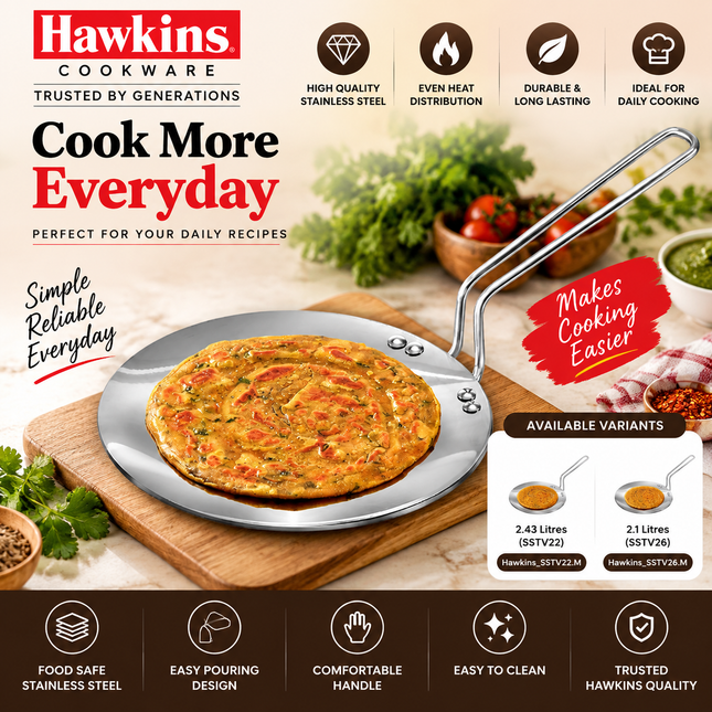 Hawkins Tri Ply Stainless Steel Tava Saucepan 22 26 CMInduction Gas Compatible Base