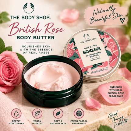 The Body Shop British Rose Body Butter 50ml Moisturising Body Cream
