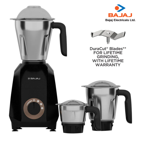 Bajaj Ninja Series Quartz 750 W Indian Mixer Grinder| Dry Wet Spices Chutney Dosa Seed Grinding | 3 Jar Stainless Steel
