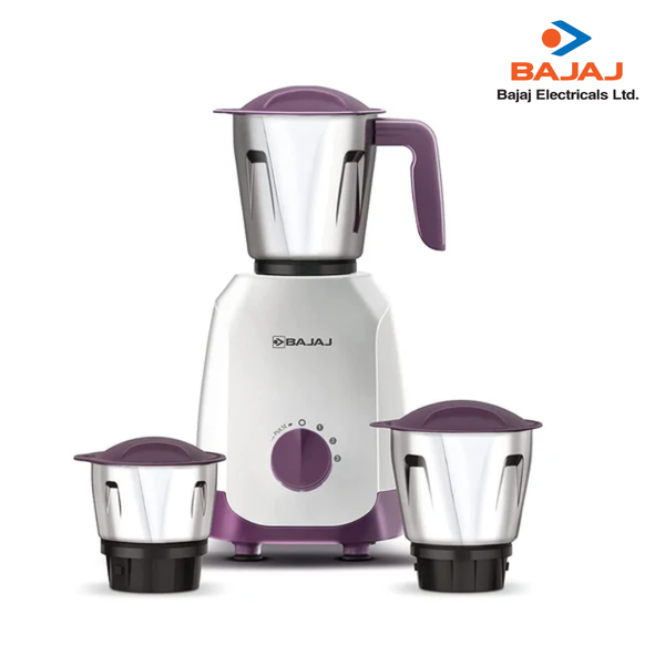 Bajaj Ninja Series Elegance 500 W Indian Mixer Grinder| Dry Wet Spices Chutney Dosa Seed Grinding| 3 Jars Stainless Steel| White & Purple