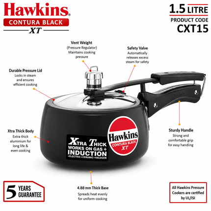 Hawkins Contura Xtra Thick Hard Anodized Pressure Cooker  2L 3L 5L 6.5L Induction Gas Electric