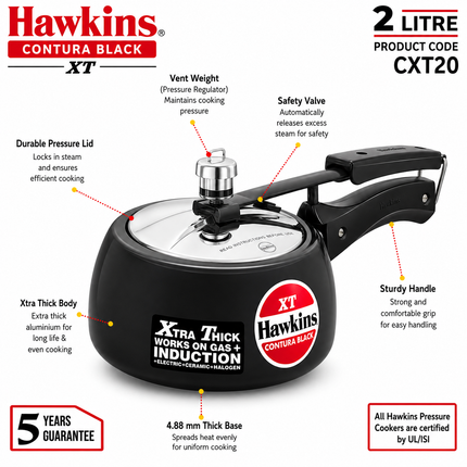 Hawkins Contura Xtra Thick Hard Anodized Pressure Cooker  2L 3L 5L 6.5L Induction Gas Electric