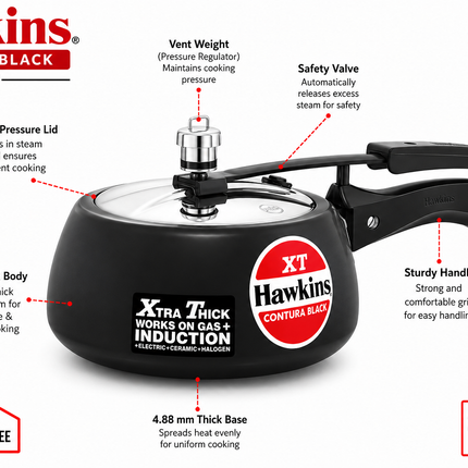 Hawkins Contura Xtra Thick Hard Anodized Pressure Cooker  2L 3L 5L 6.5L Induction Gas Electric