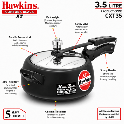 Hawkins Contura Xtra Thick Hard Anodized Pressure Cooker  2L 3L 5L 6.5L Induction Gas Electric