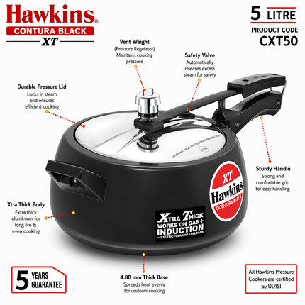 Hawkins Contura Xtra Thick Hard Anodized Pressure Cooker  2L 3L 5L 6.5L Induction Gas Electric