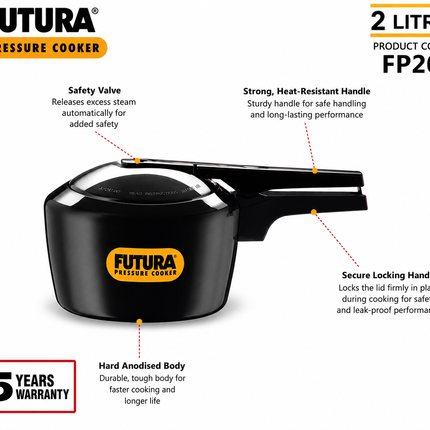 Futura by Hawkins Hard Anodized Pressure Cooker 2L 4L 5L 9L Black Cooker Everyday Cooking