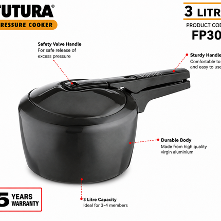 Futura by Hawkins Hard Anodized Pressure Cooker 2L 4L 5L 9L Black Cooker Everyday Cooking