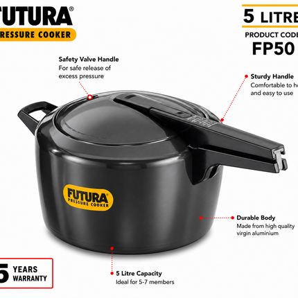 Futura by Hawkins Hard Anodized Pressure Cooker 2L 4L 5L 9L Black Cooker Everyday Cooking
