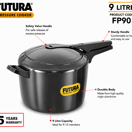 Futura by Hawkins Hard Anodized Pressure Cooker 2L 4L 5L 9L Black Cooker Everyday Cooking