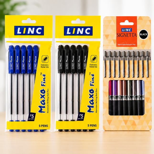 Linc Ball Pens Maxo Fine 0.7mm Pack of 10 Blue Black Ink Signetta Blue Ballpoint Pens