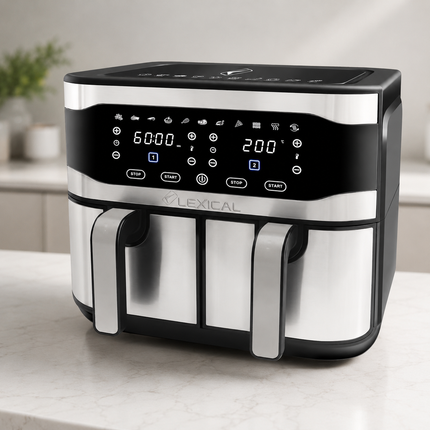 Lexical Germany 2100W Double Basket Air Fryer 9L Digital LED Touch Control Kitchen Appliance