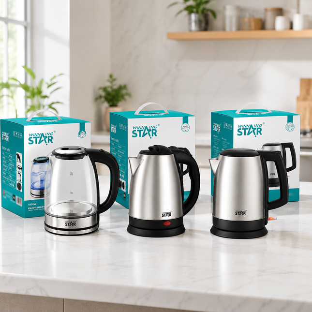 Winning Star 1.8L 1500W Electric Kettle Rapid Boil Glass Stainless Steel Water Boiler Auto Shut-Off