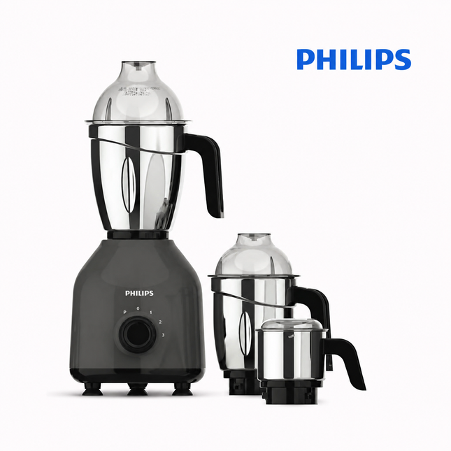 Philips HL7757 750W Indian Mixer Grinder 3 Stainless Steel Jars Wet Dry Grinding Chutney Making Masala Grinding Dosa Batter Black Premium Blue