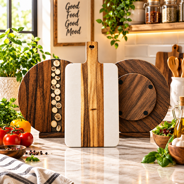 Wooden Serving Board, Lazy Susan Turntable Marble Resin Cheese Charcuterie Platter Chopping Board Kitchen Dining
