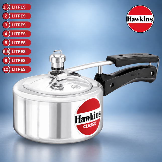 Hawkins Classic Aluminium Pressure Cooker 1.5L to 10L Silver Cooker Pressure Regulator